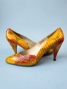 80's Orange Snakeskin High Heel Pumps | 8N 7.5