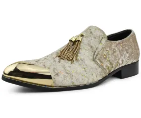 Amali Chaz Taupe Men’s Gold Glitter Dress Shoes