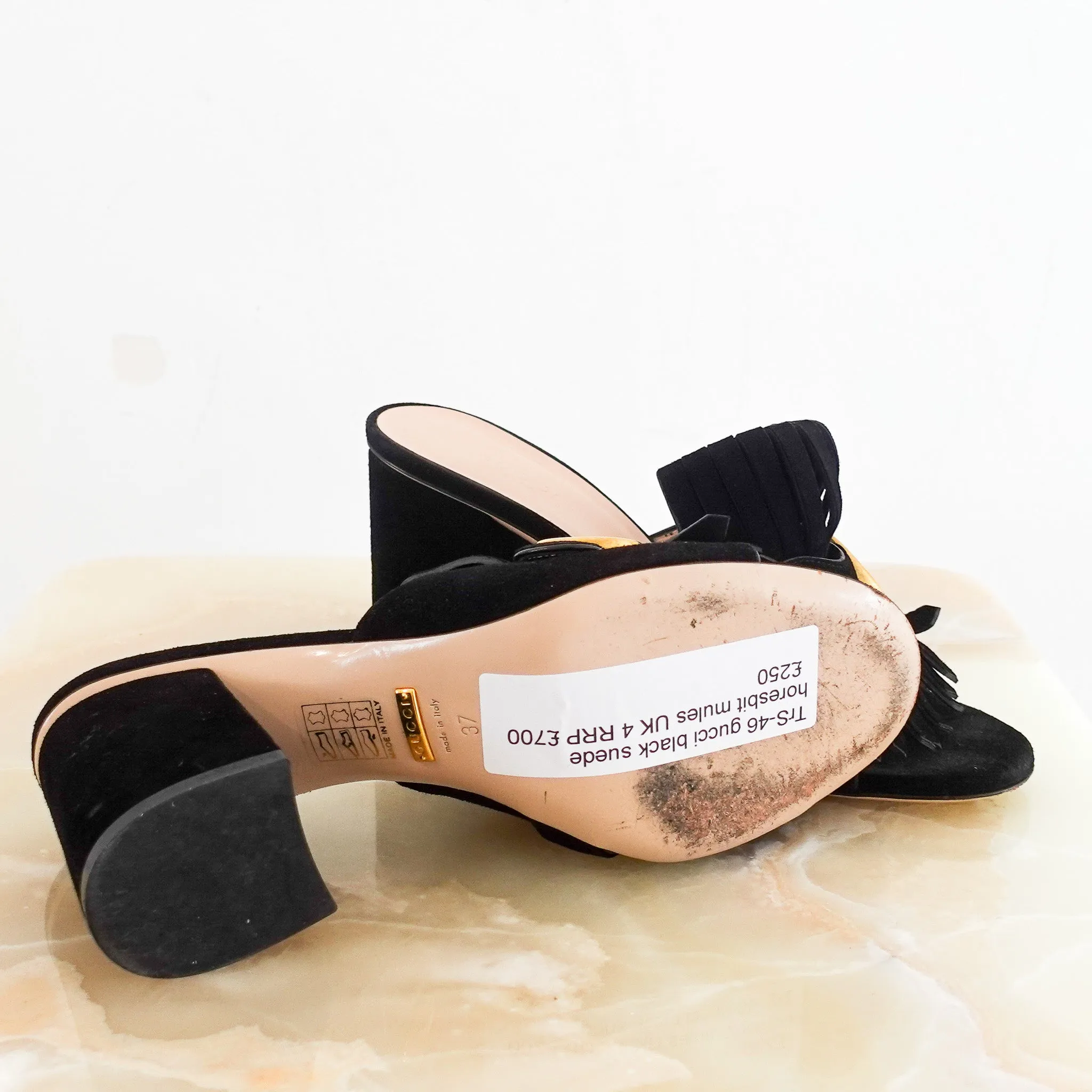Black suede horsebit mules RRP £700