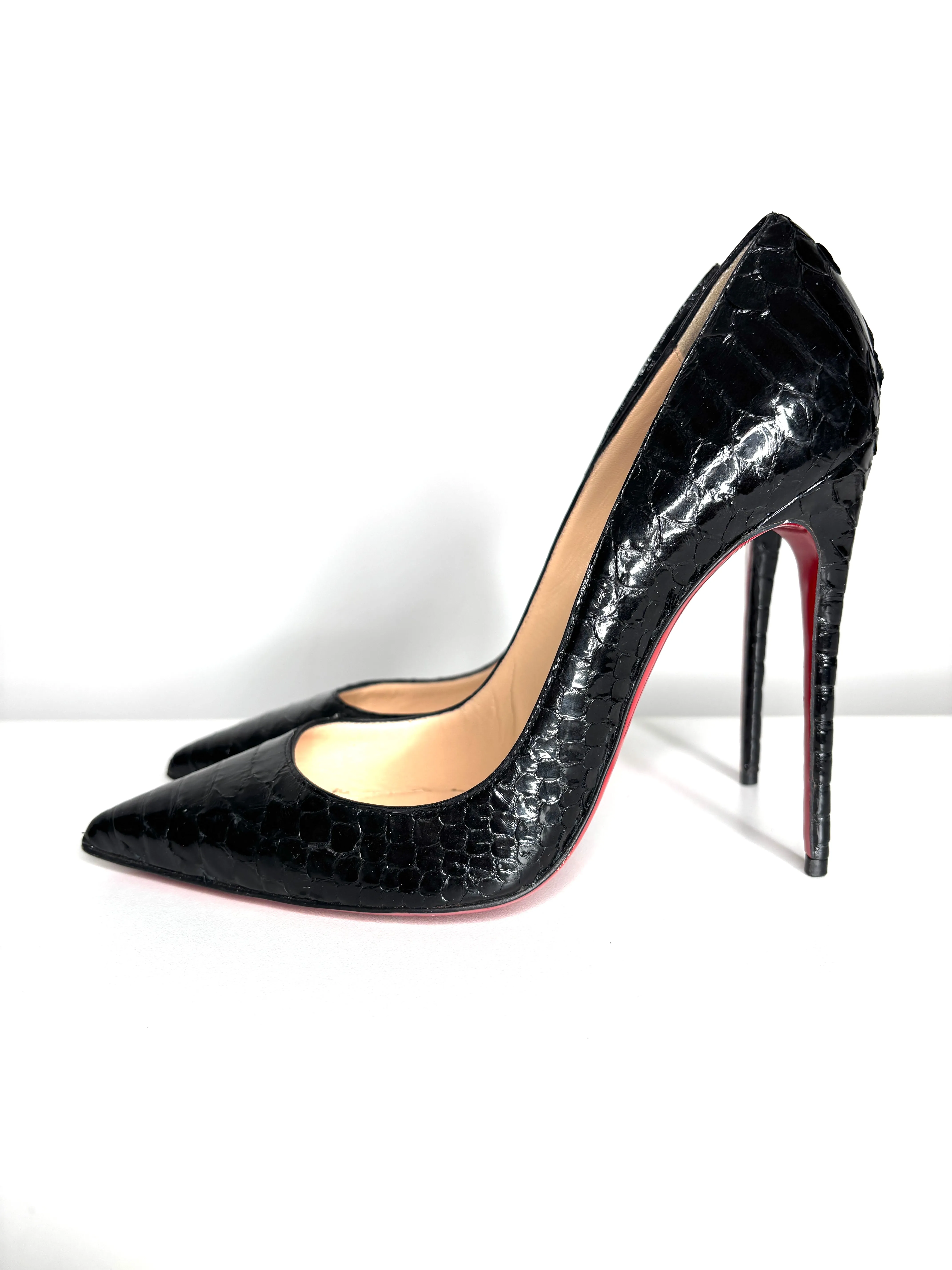 Christian Louboutin So Kate 120 Black Python Heels 39.5 UK6.5