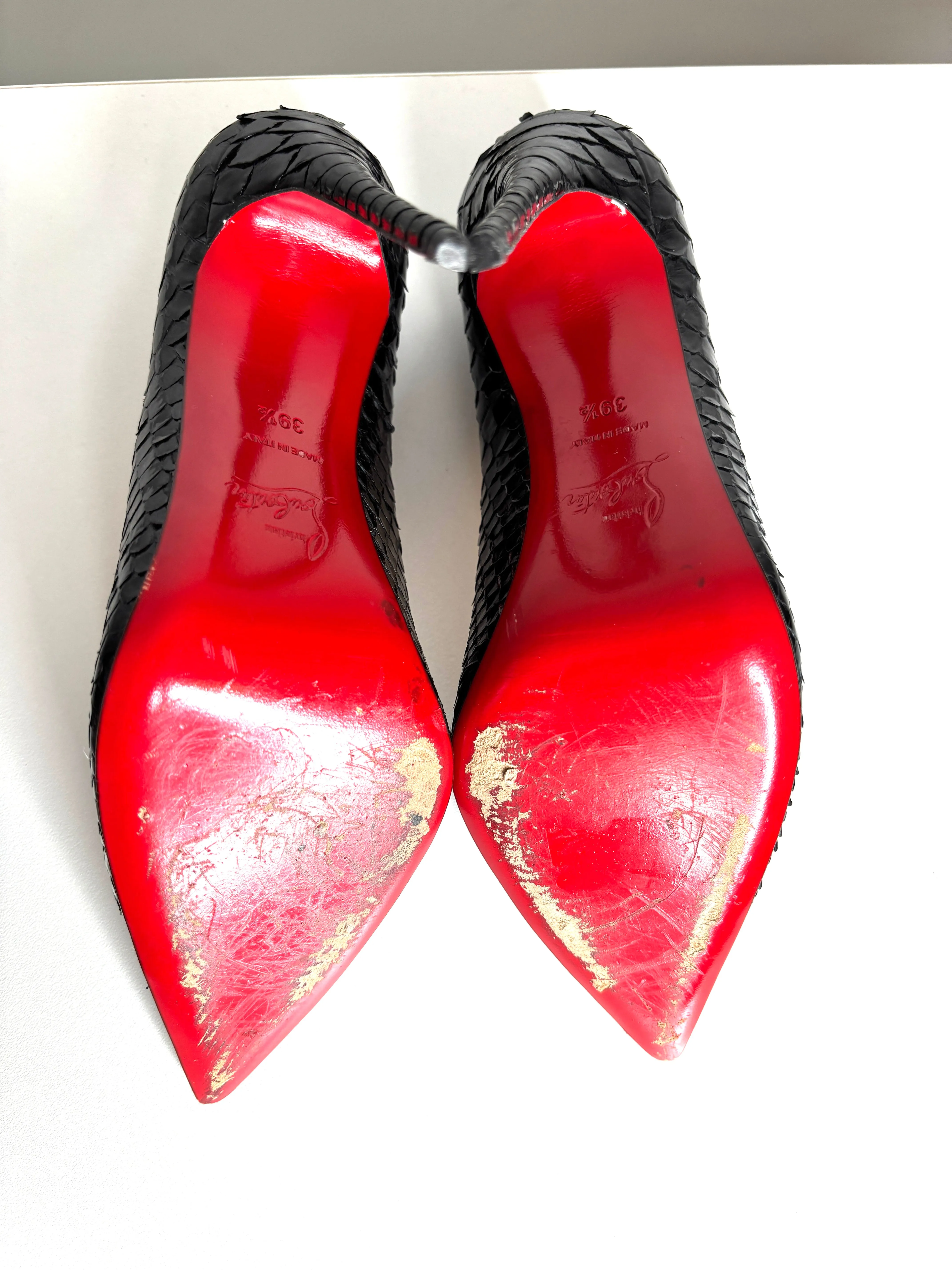 Christian Louboutin So Kate 120 Black Python Heels 39.5 UK6.5