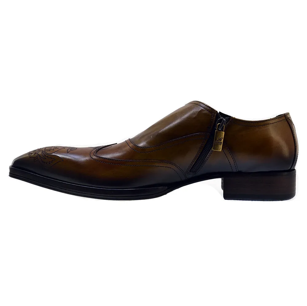 Men's Italian Shoes Jo Ghost 2376 Brown Leather Embroidery Dress Shoes