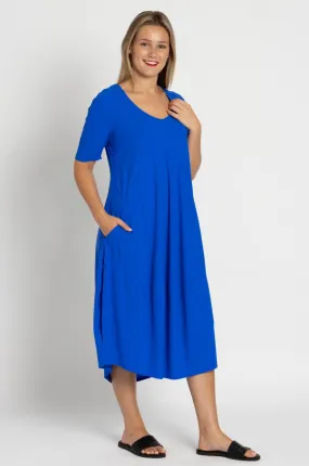 Paula Ryan - Scoop V 1/2 Sleeve Tulip Dress in Greek Blue