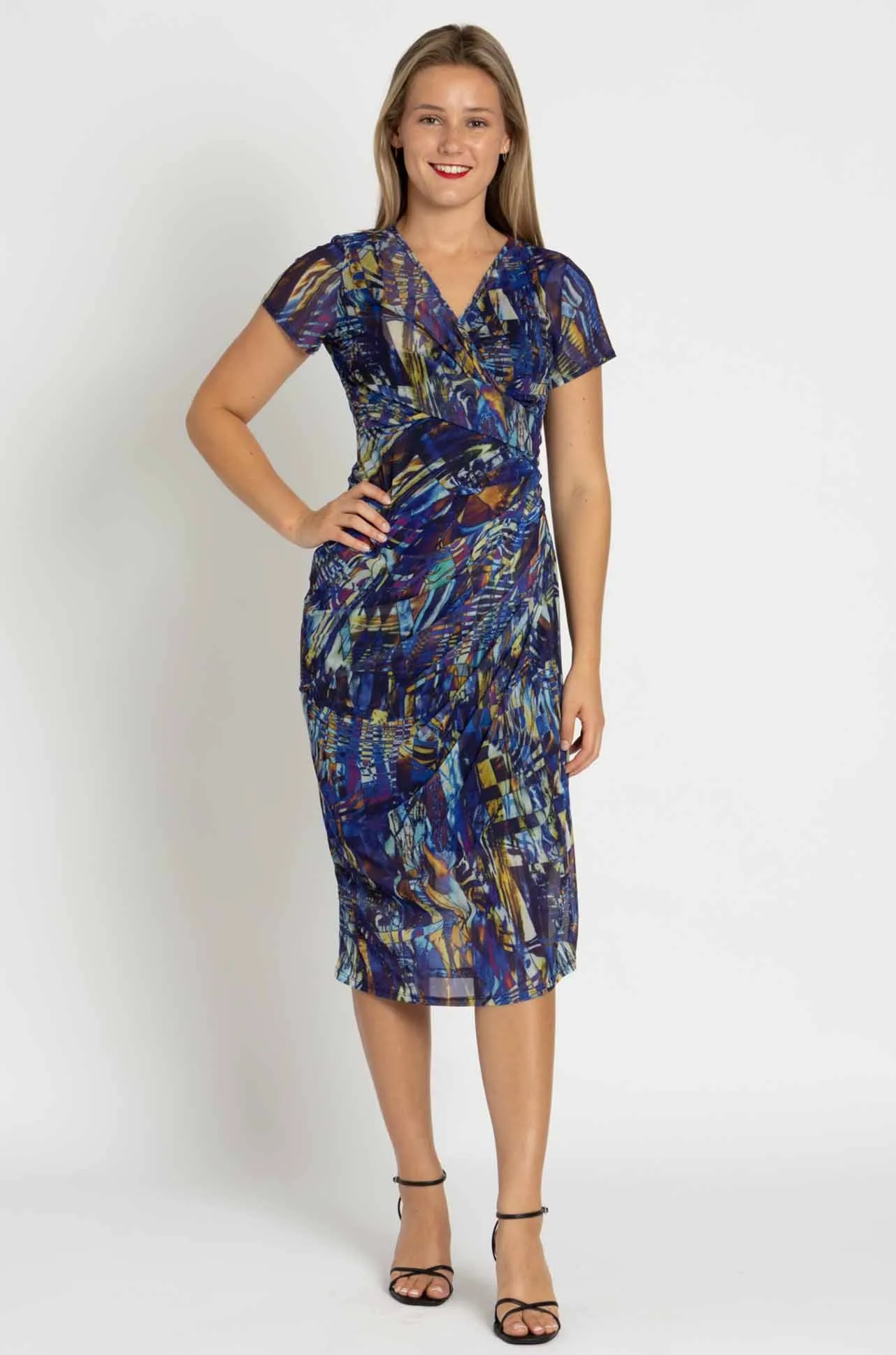 Paula Ryan - Side Gather Crossover Dress in Mosaic