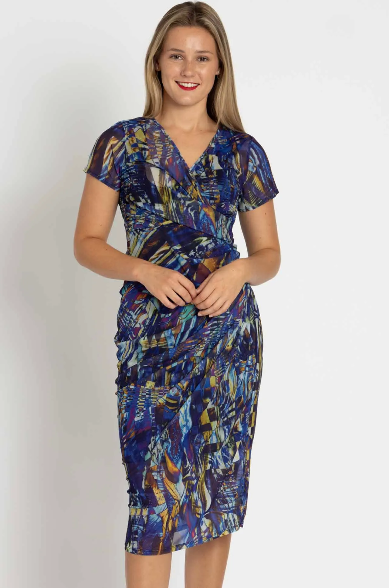 Paula Ryan - Side Gather Crossover Dress in Mosaic