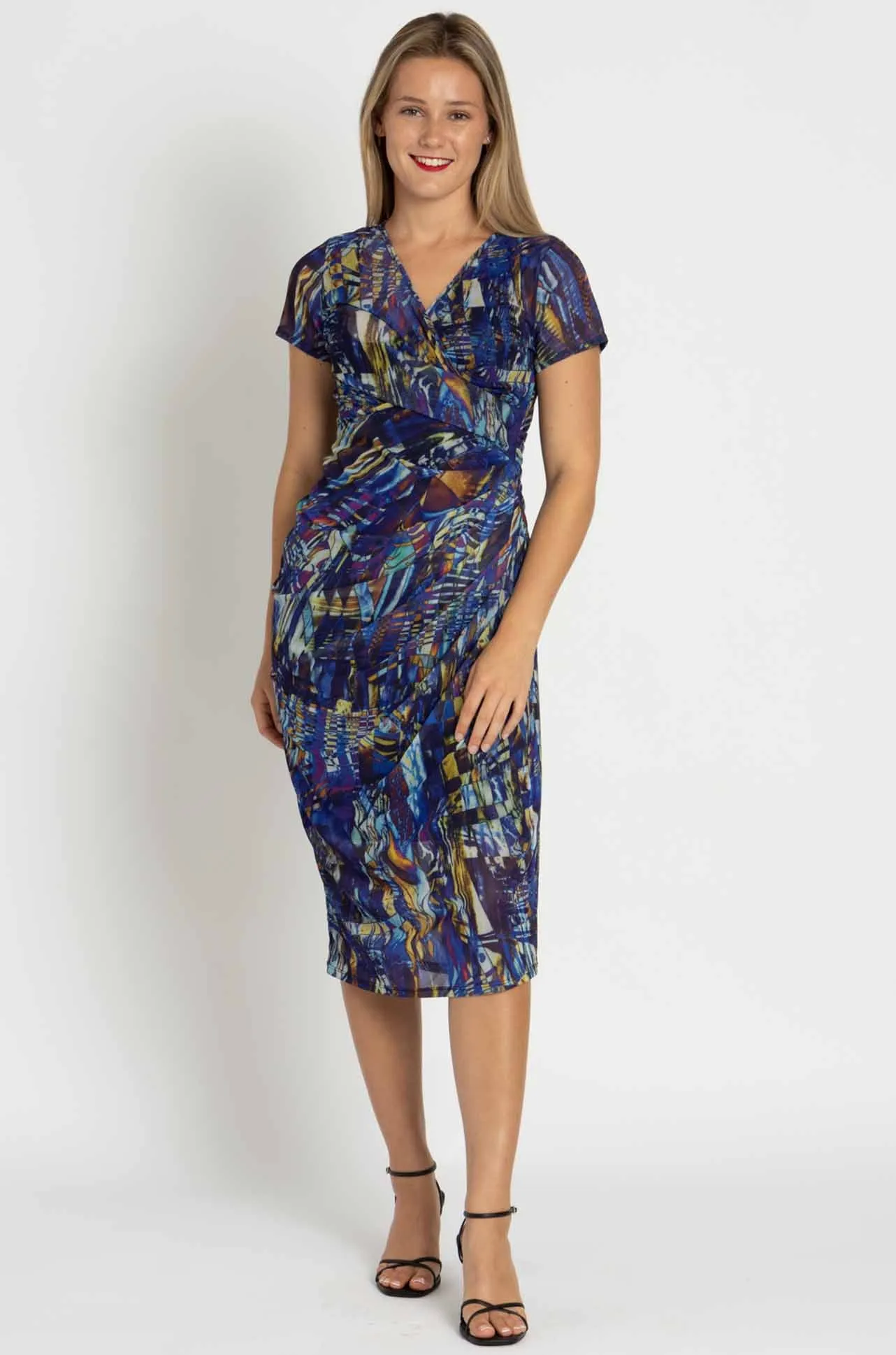 Paula Ryan - Side Gather Crossover Dress in Mosaic