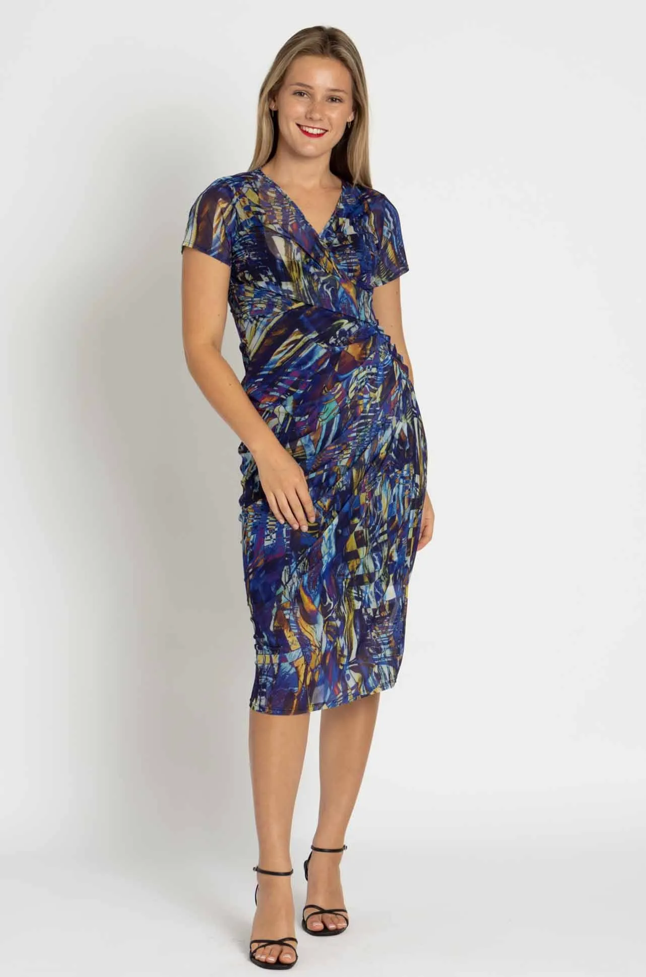 Paula Ryan - Side Gather Crossover Dress in Mosaic