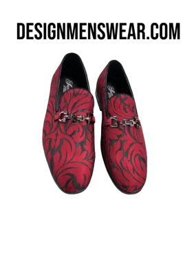 Red Men's Paisley Slip-On Shoes Luxury Fashion Design with Buckle SH-3620