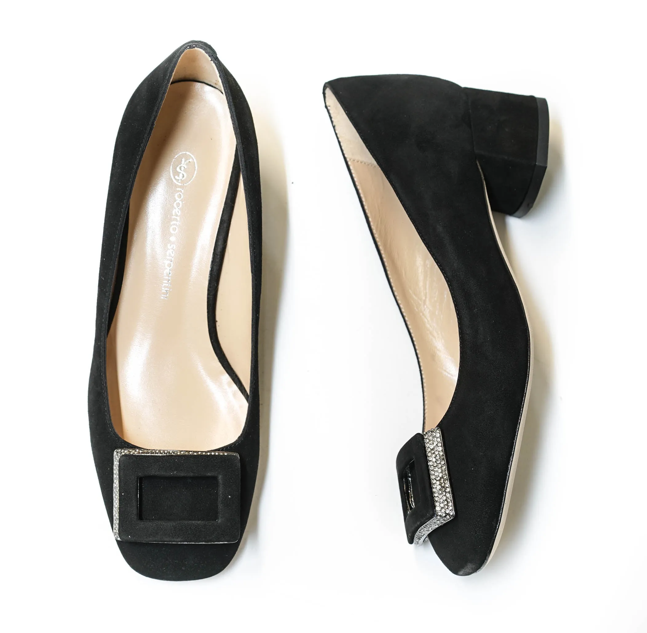 Roberto Serpentini Women's Black Detail Suede Heels 25122 - Now $190