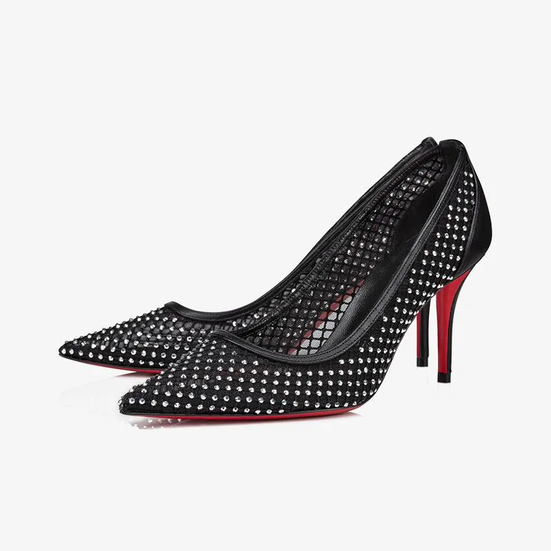Unique Black Mesh Pumps and Strass