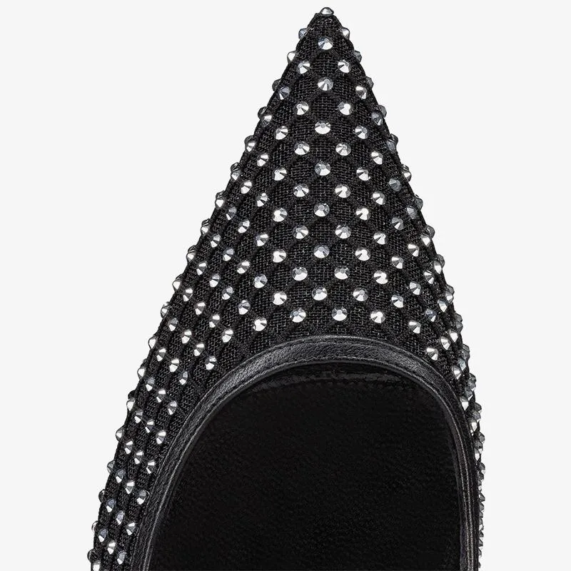 Unique Black Mesh Pumps and Strass