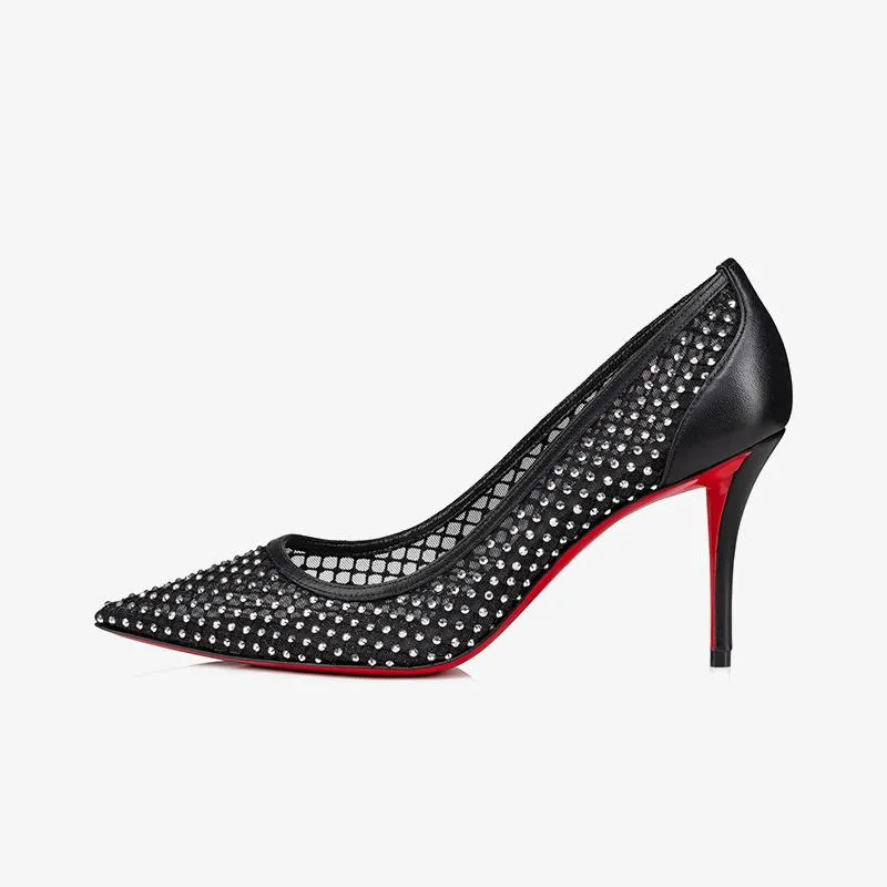 Unique Black Mesh Pumps and Strass
