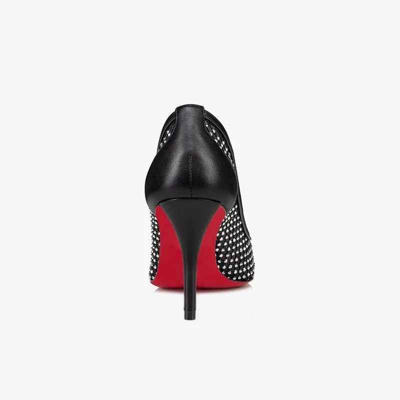 Unique Black Mesh Pumps and Strass